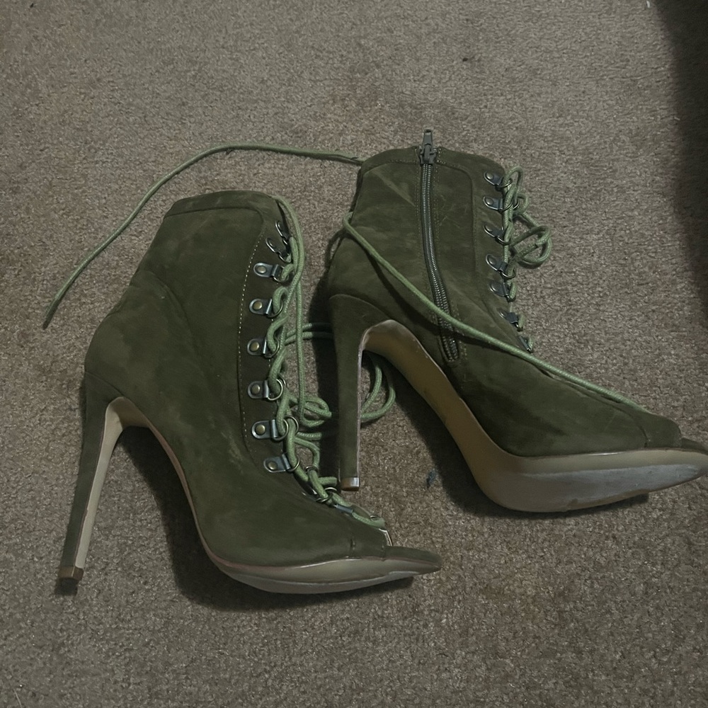 Lace up green heels
